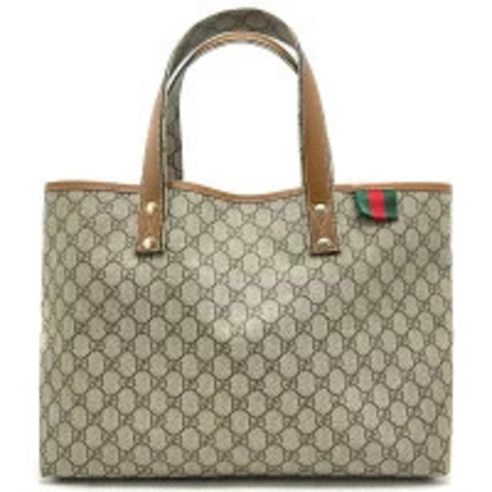 GUCCI Sherry GG Supreme Tote Bag Brown Beige Plus Polyurethane Leather